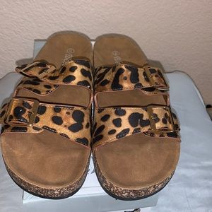 Leopard sandals.
